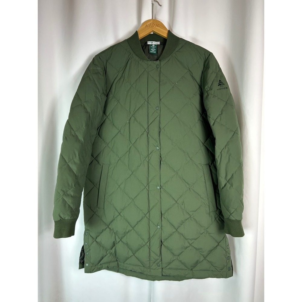 Woods Green Diamond Quilted Down Longline Bomber Jacket Utility Gorpcore Large